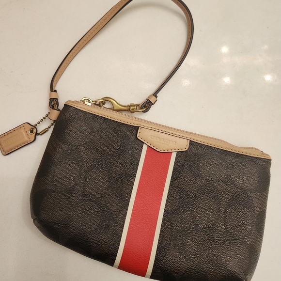 Like New Coach small wristlet..Gorgeous brown with red and white stripe! - Picture 2 of 10
